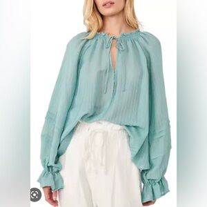 Free People Out of Town Top Blouse Tunic Shirt  Split Neck M